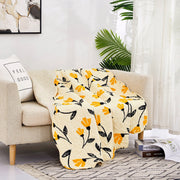 Botanical Floral Throw Blanket - Scalloped Edges Bright Vibrant Ivory Cream - 50 x 60