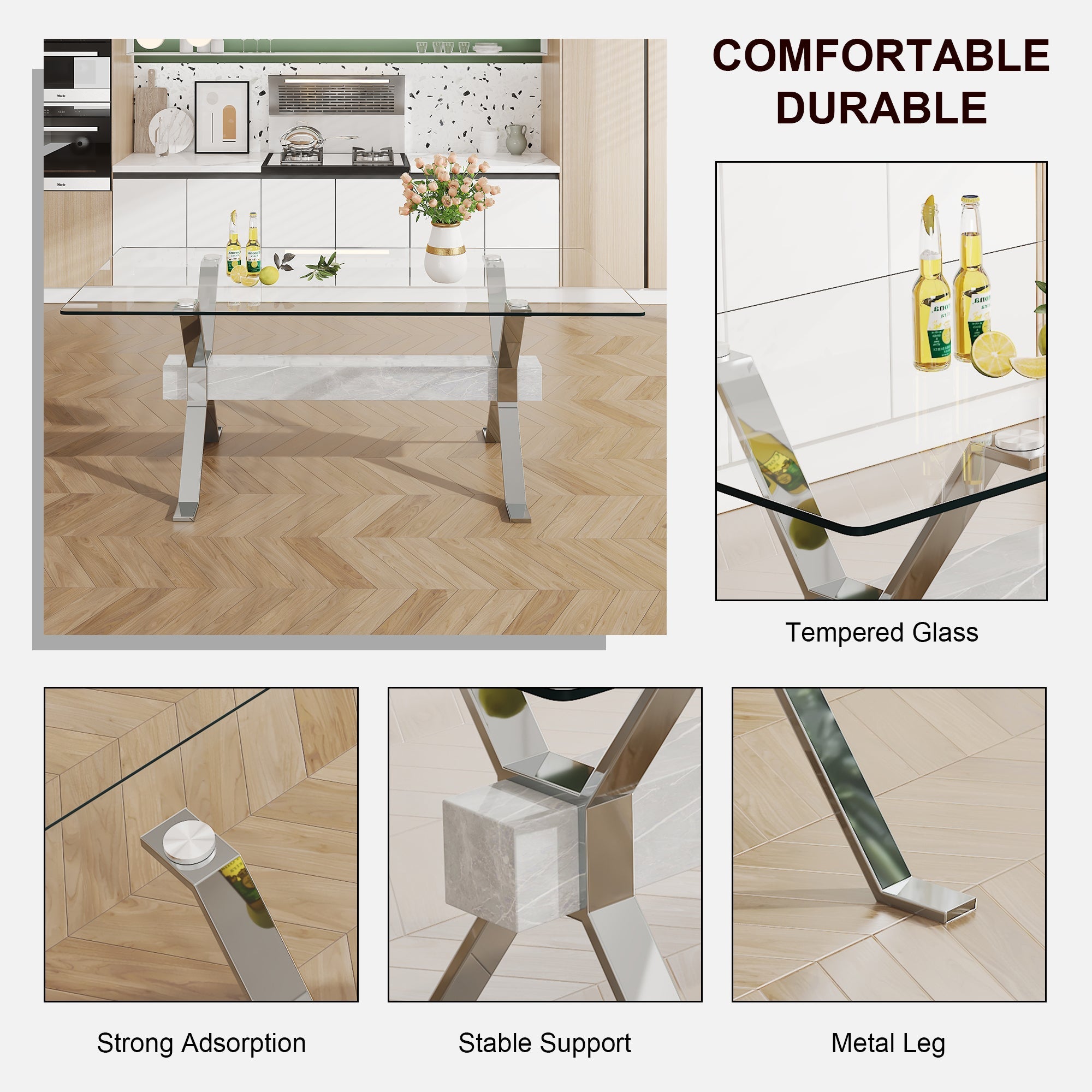 Modern Tempered Glass Dining Table 79 ''x39'' x 30 '' 1105