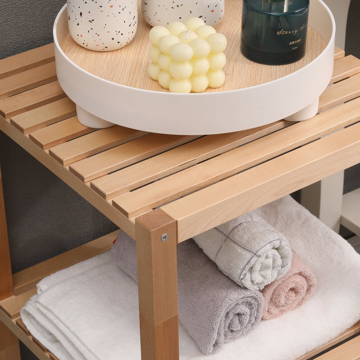 2-Tier Birch Bathroom Shelf, Multifunctional Storage Rack