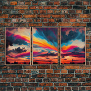 Psychedelic Sunset, 3 piece Canvas Print Wall Art