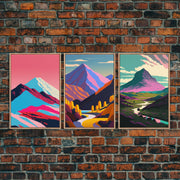 Minimalist Midcentury Wall Art, Framed Canvas Prints, 3 Piece Wall Art