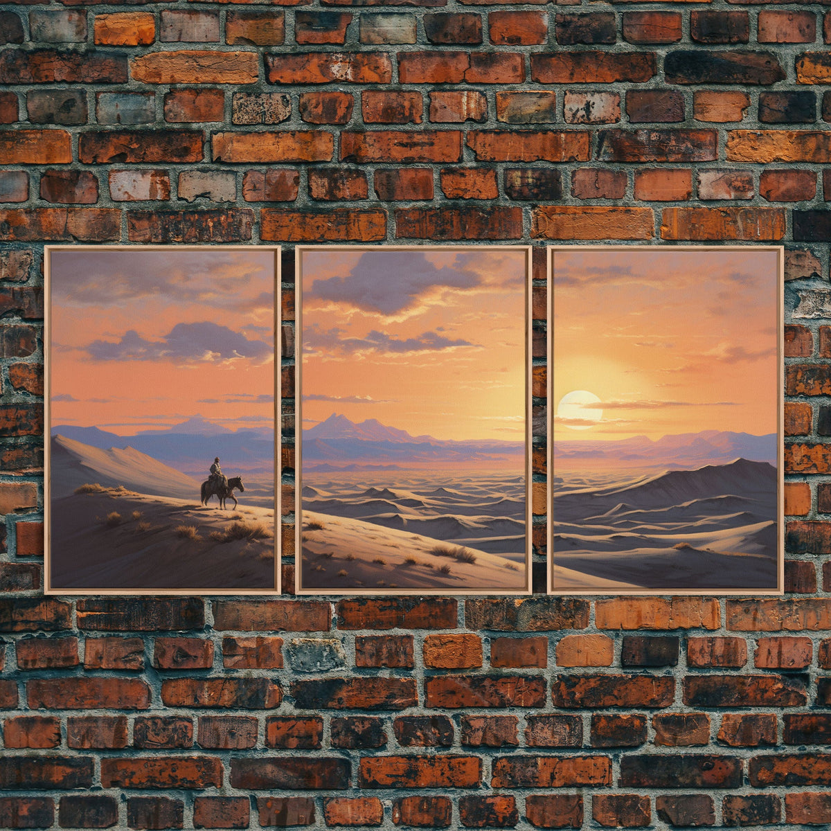 Cowboy Wall Art, Sunset Print, Canvas Print, 3 Piece Wall Art