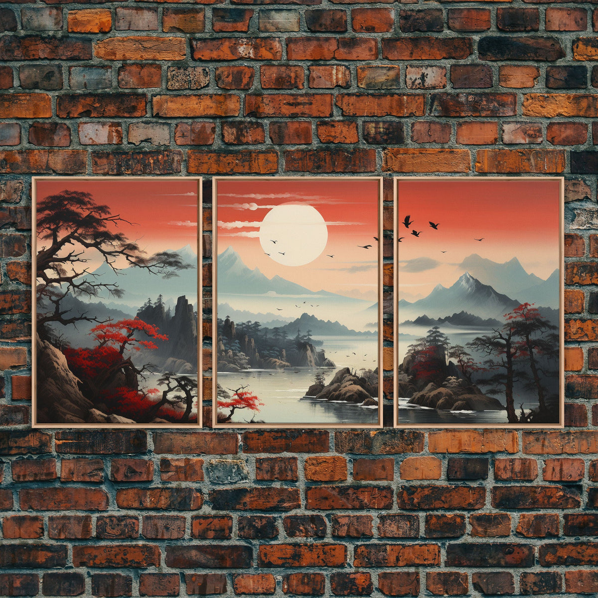 Japanese Wall Art, Mountains Print, Canvas Print, 3 Piece