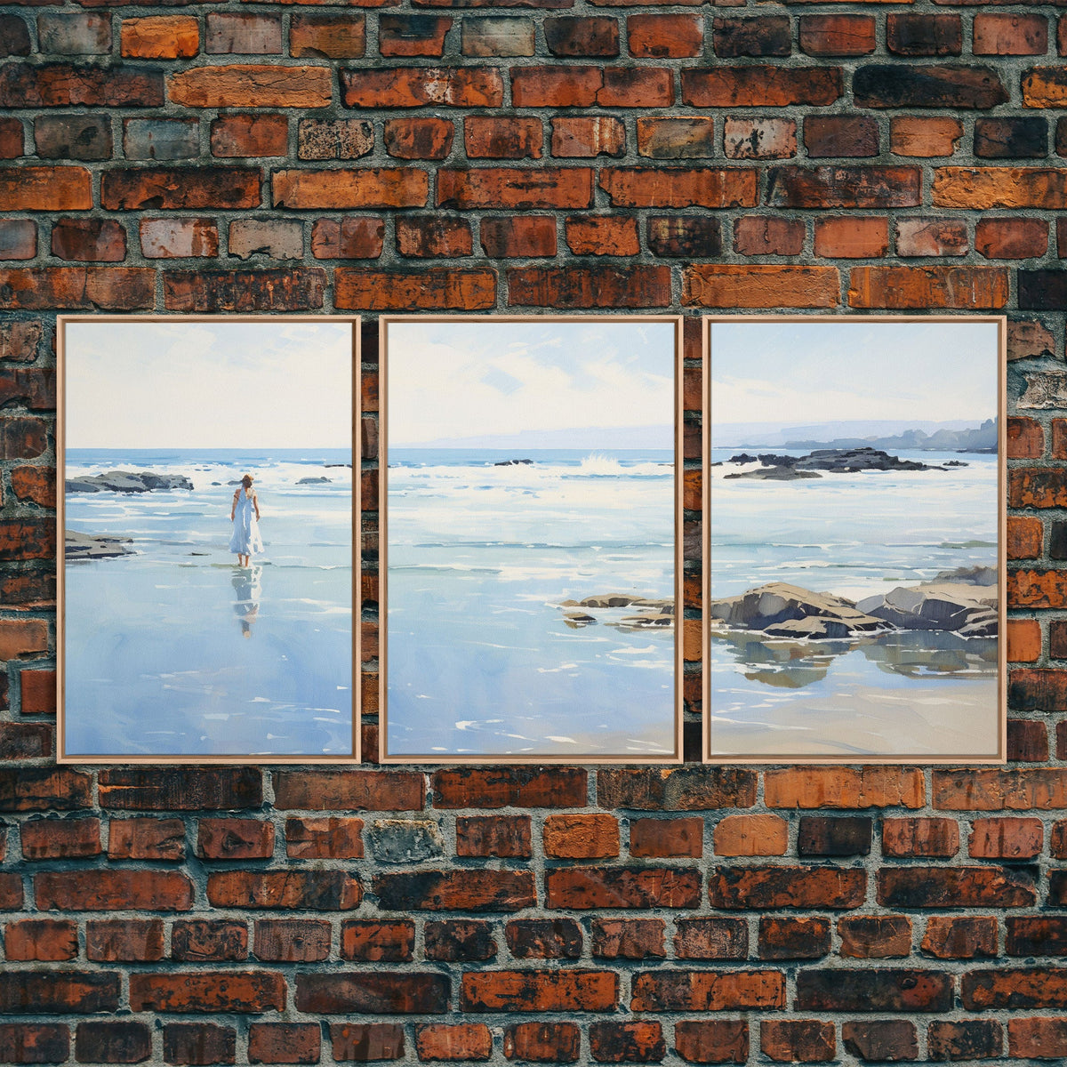 Framed Ocean Art | 3 Piece Art | Triptych Painting