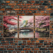 Japanese Print, Landscape Wall Art, Canvas Print, 3 Piece