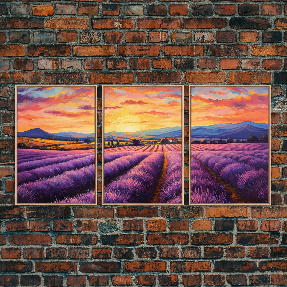 Purple Lavender Fields, 3 Piece Wall Art, Framed Canvas Print