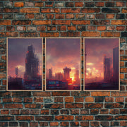 Cyberpunk City, 3 Piece Wall Art, Canvas Print