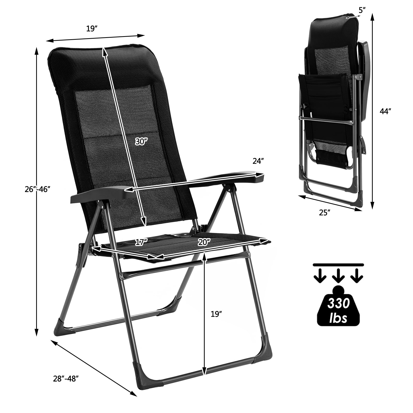 2 Pcs Portable Patio Folding Dining Chairs with -Black