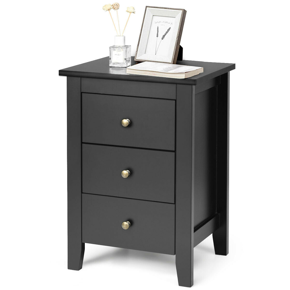 Nightstand End Beside Table Drawers -Black