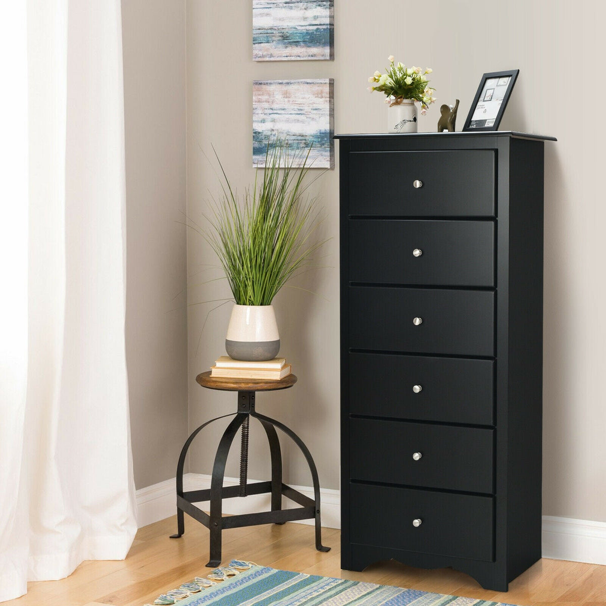 6 Drawers Chest Dresser - Black
