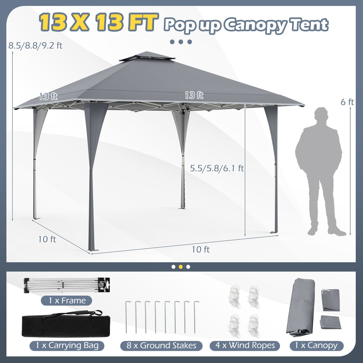 Pop up Gazebo with Portable Carrying Bag - Gray