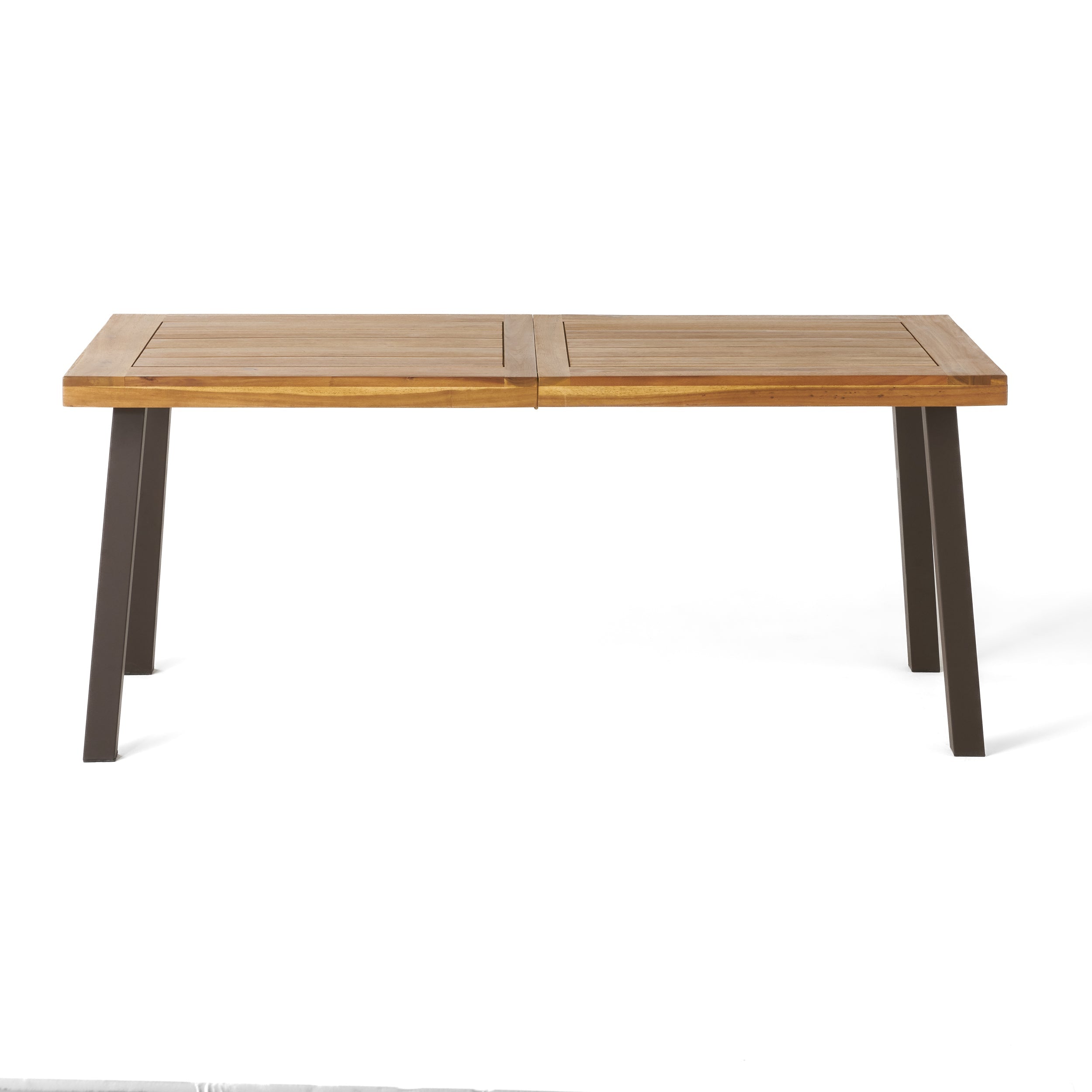 Della Acacia Wood Dining Table with Rustic Metal, Brown, Grey