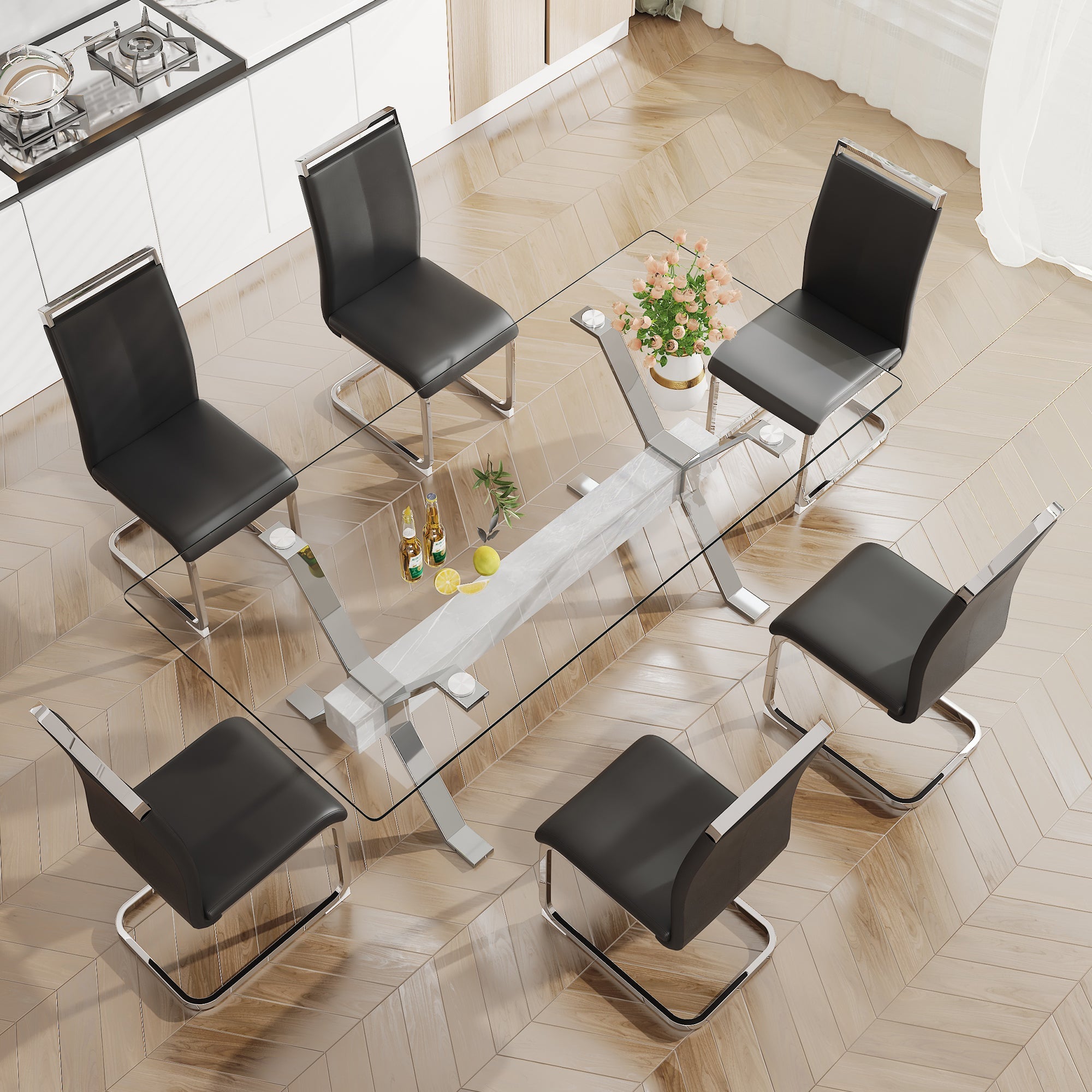Modern Tempered Glass Dining Table 79 ''x39'' x 30 '' 1105