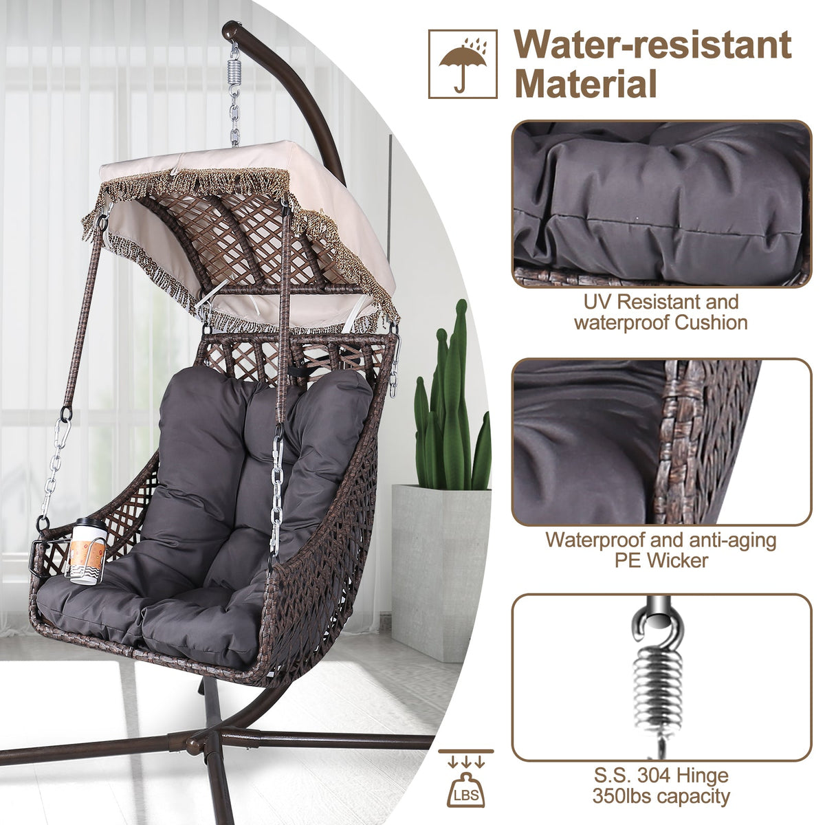Swing Egg Chair with Stand, Rattan Frame, Hammock Chair
