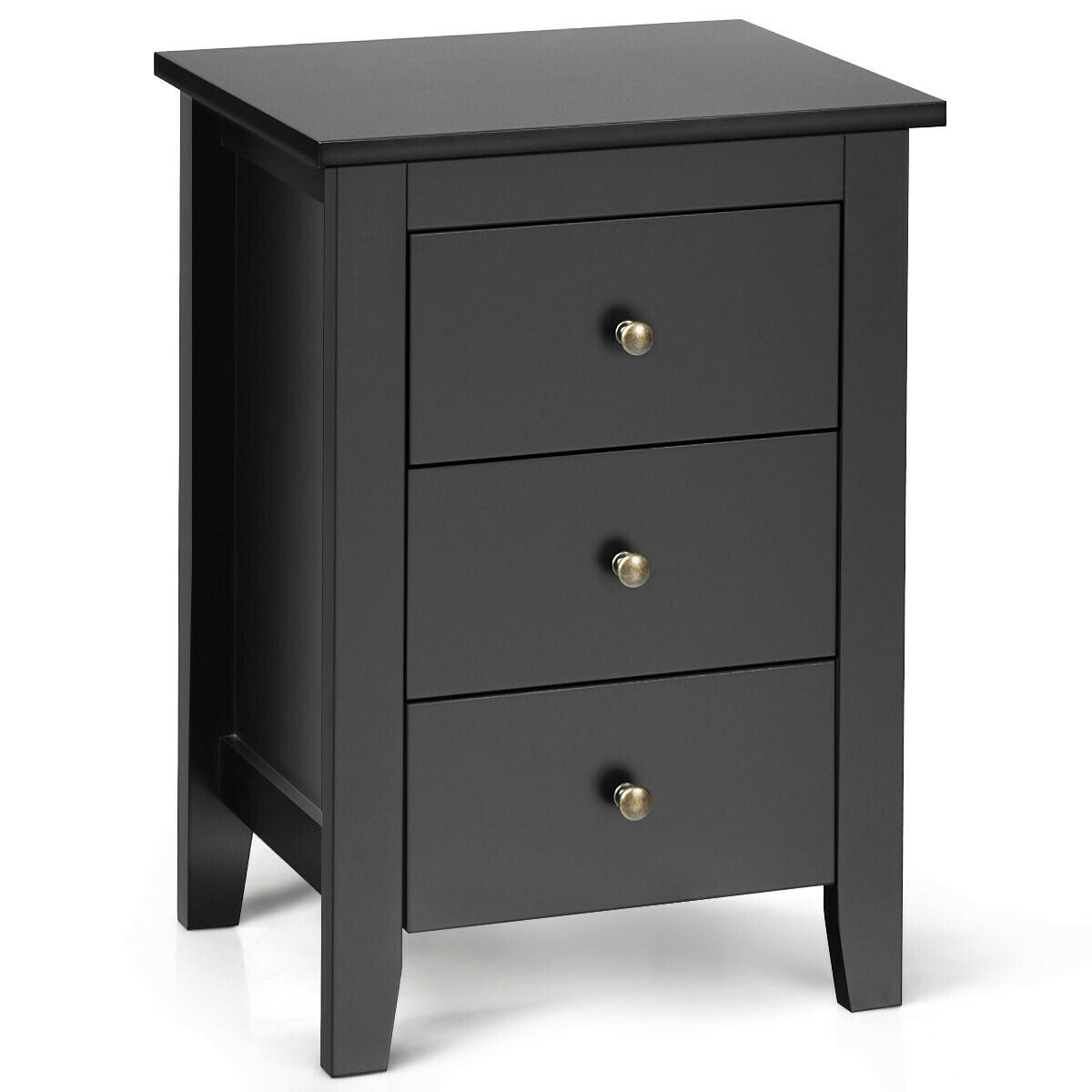 Nightstand End Beside Table Drawers -Black