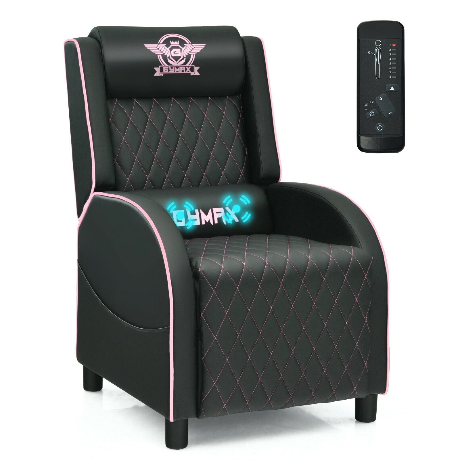 Pink Massage Gaming Recliner Chair with Headrest and Adjustable Backrest