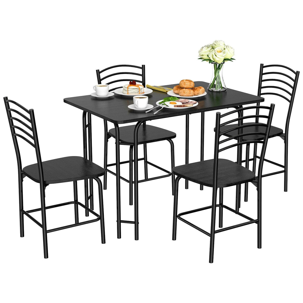 5 Piece Wooden Rectangular Dining Table Set
