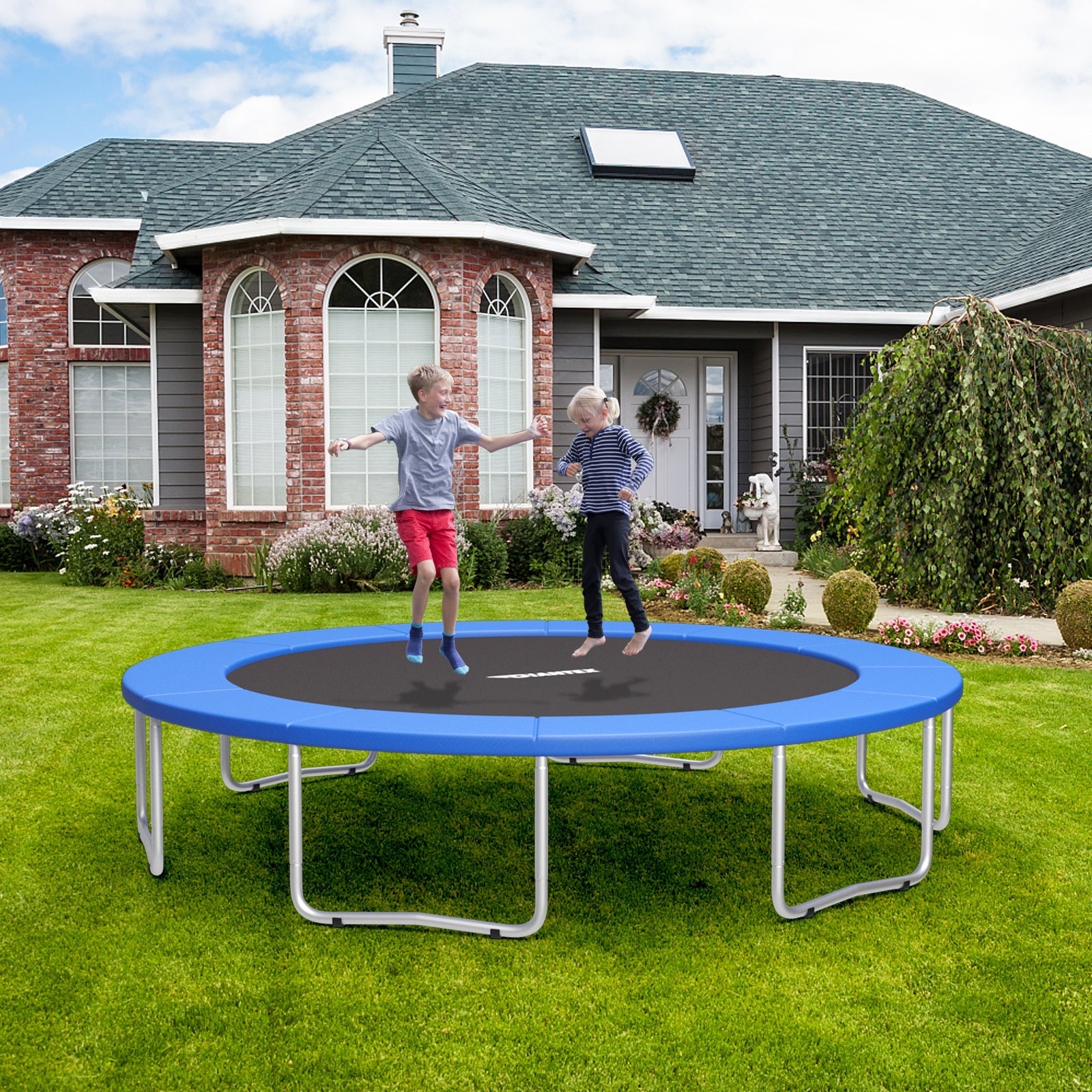 14 Feet Waterproof & Tear-Resistant Trampoline - Blue