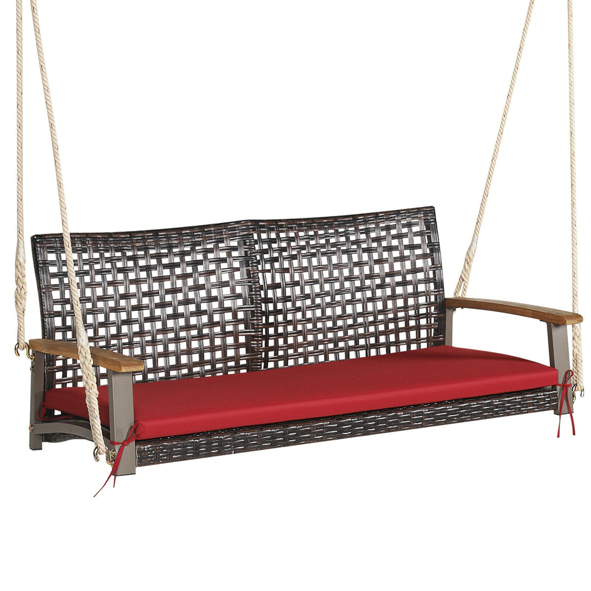 2-Person Rattan Hanging Porch Swing Chair - Red