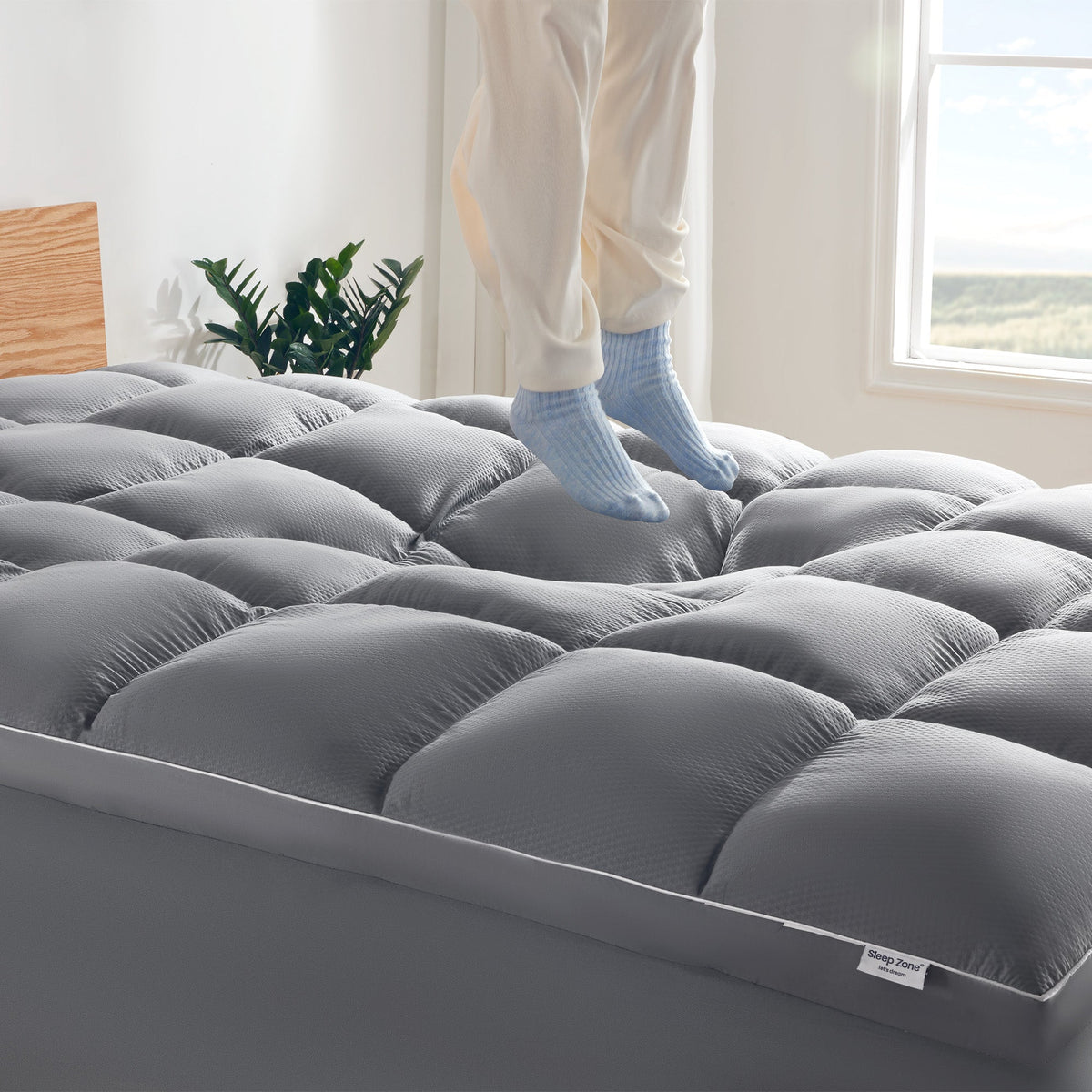 Extra Fluffy Mattress Pad Deep Pockets - Grey