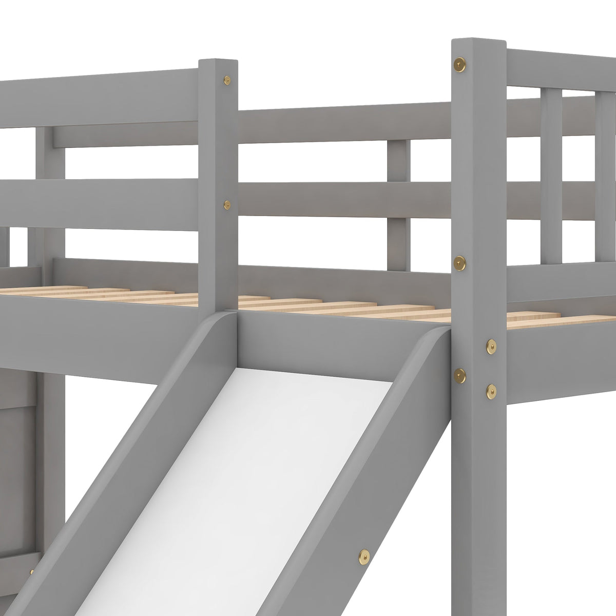 Twin-Over-Twin Bunk Bed with Convertible Slide and Stairway, Gray