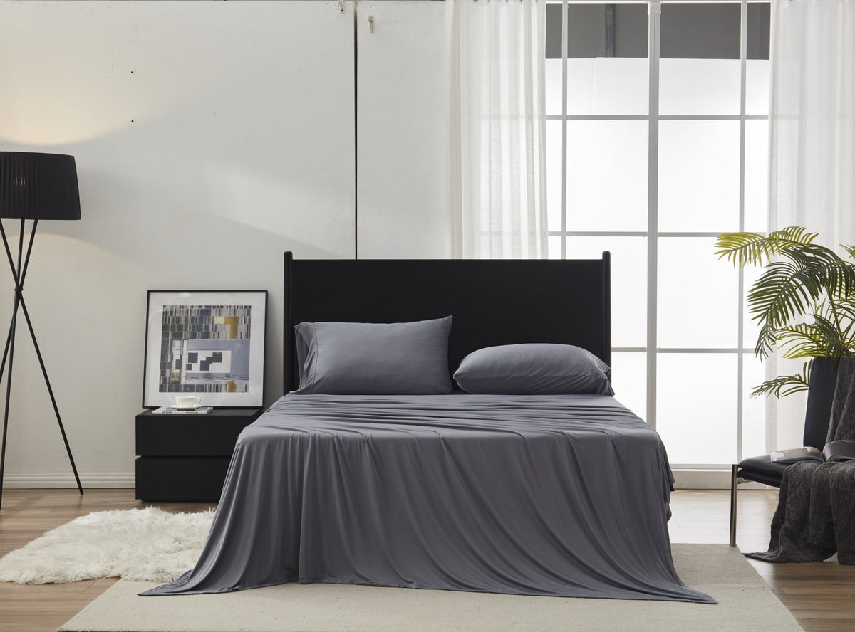 100% Microfiber Jersey Knit Sheet Set with Pillowcases - Grey