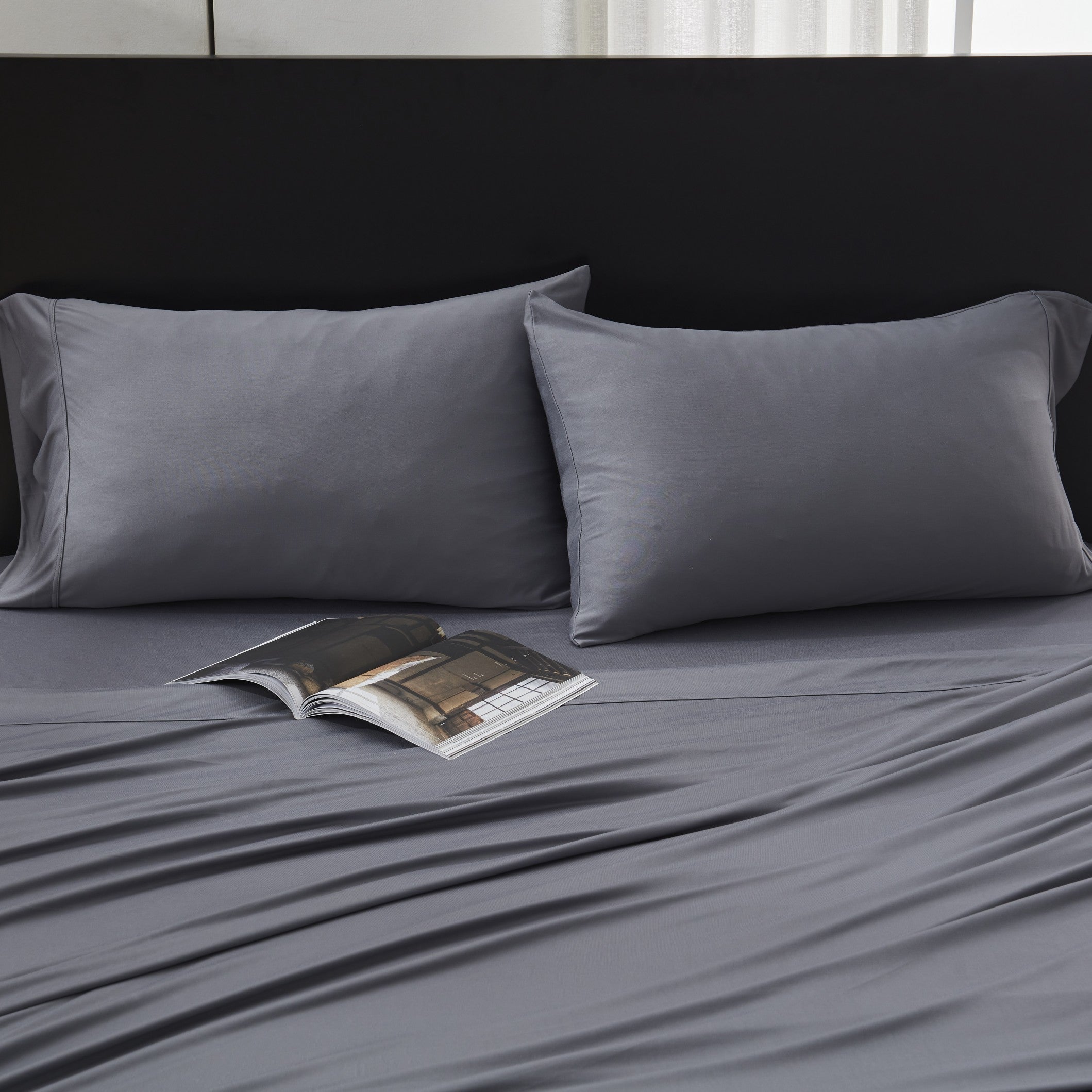 100% Microfiber Jersey Knit Sheet Set with Pillowcases - Grey