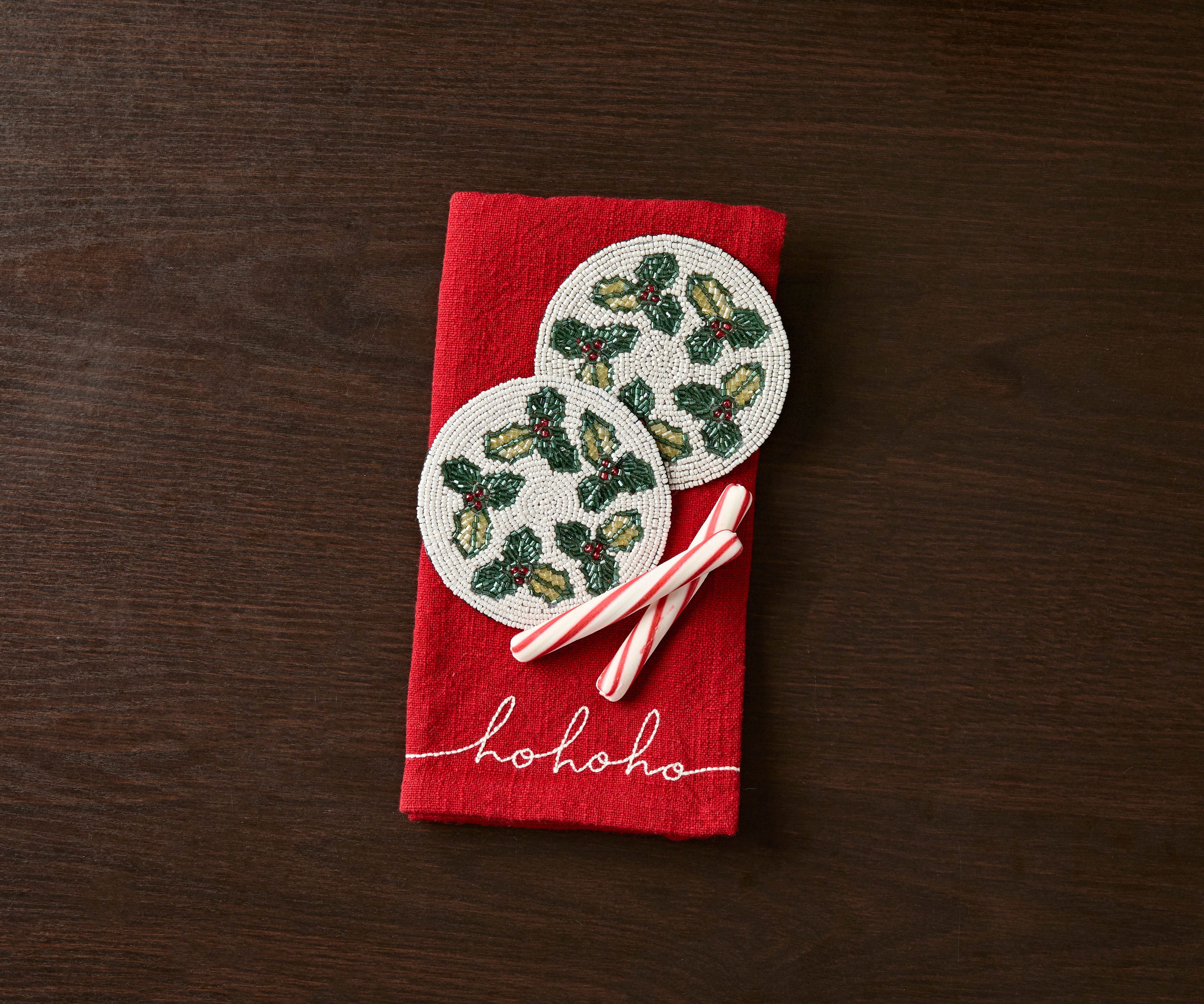 Handmade Beaded Holiday Coaster – Christmas Table Decor