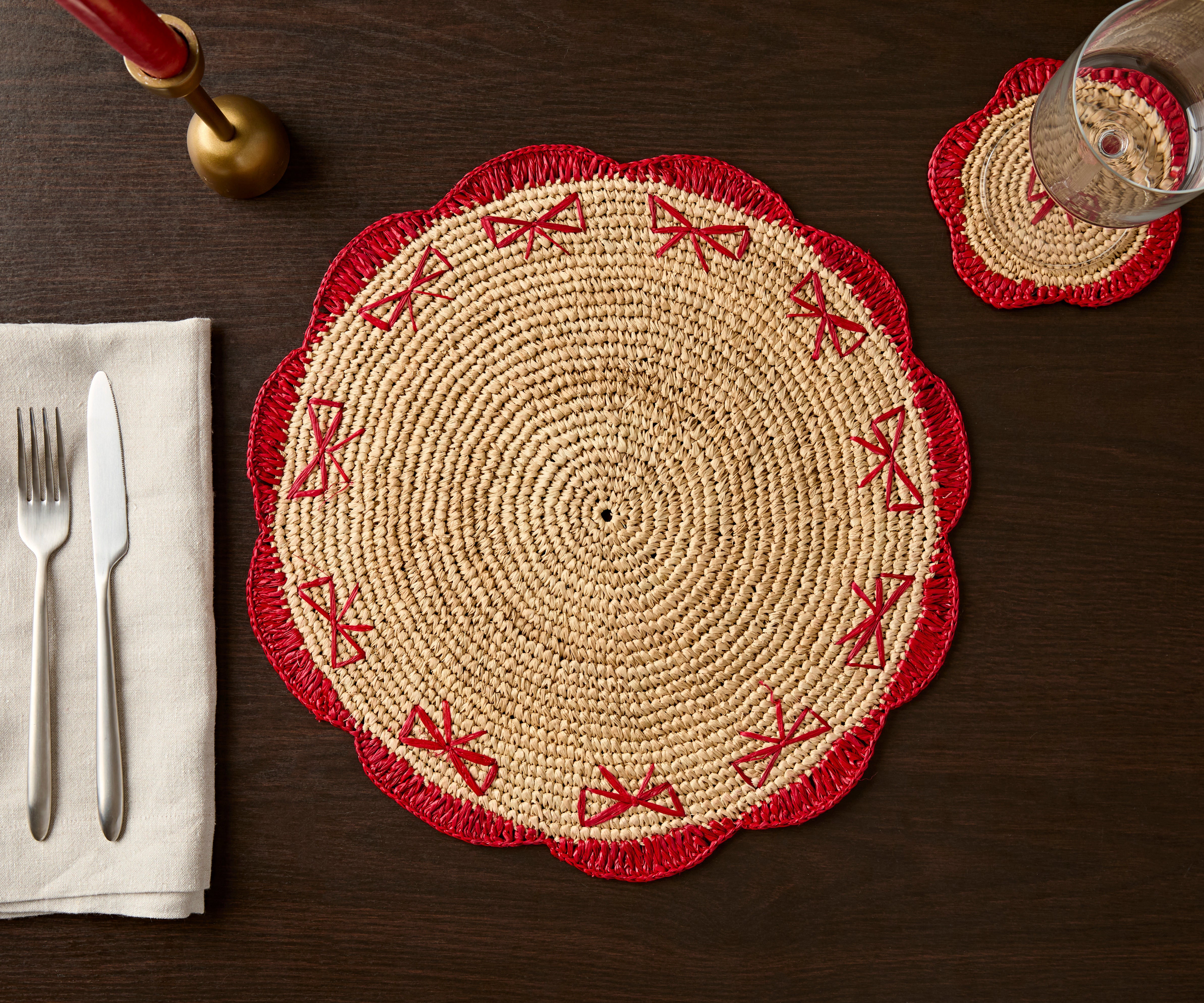 Handwoven Raffia Fringe Coaster