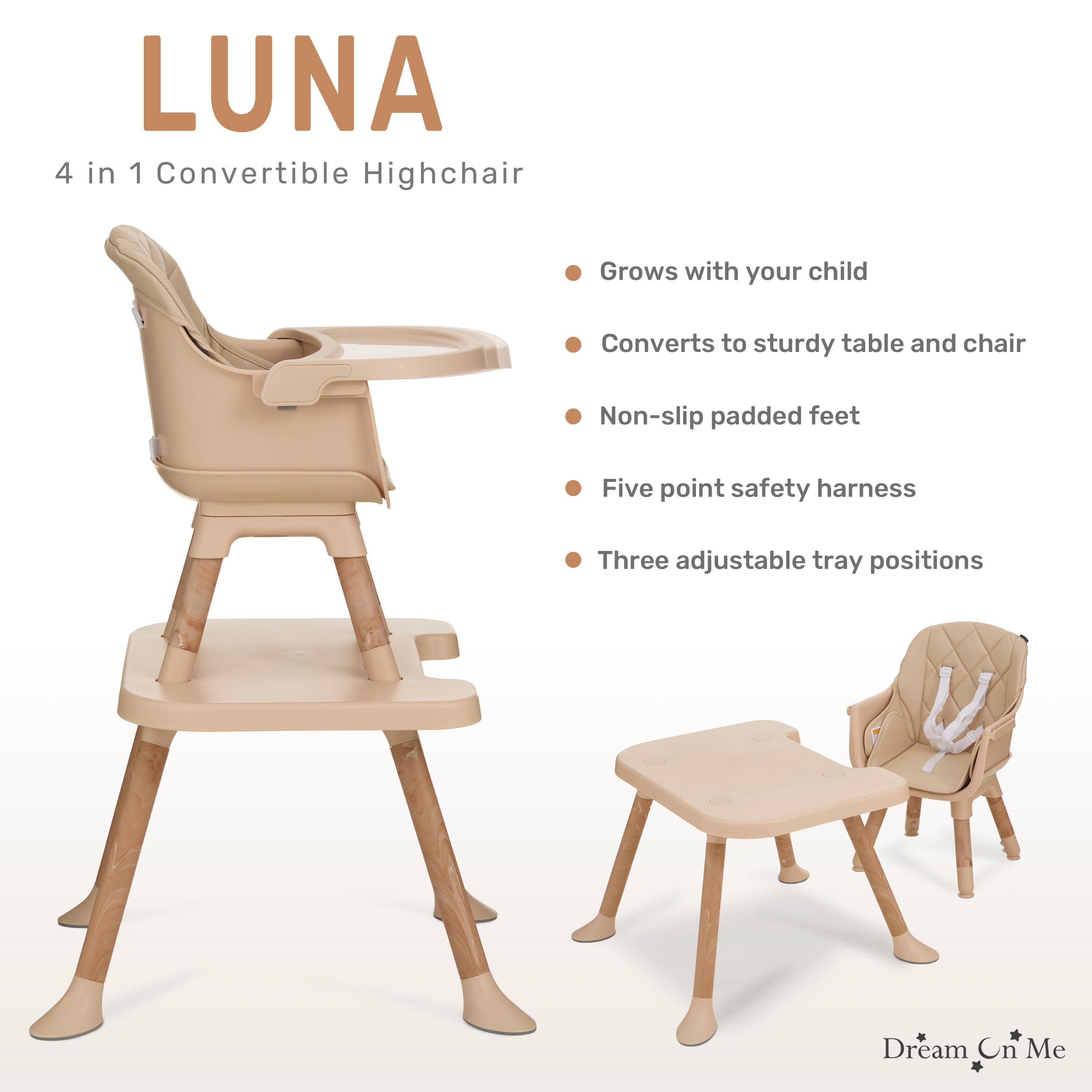 Dream On Me Luna 4 in 1 convertible Highchair