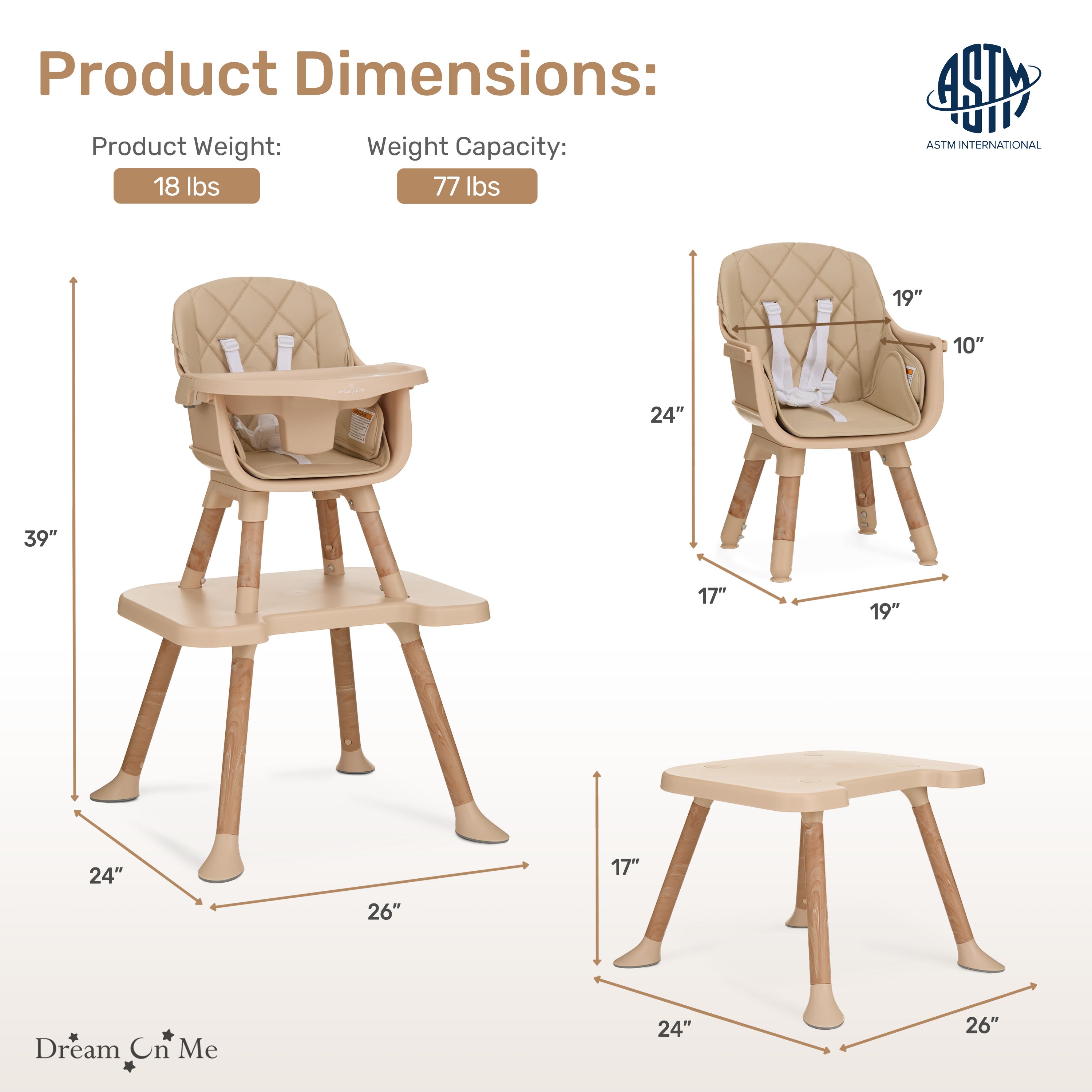 Dream On Me Luna 4 in 1 convertible Highchair