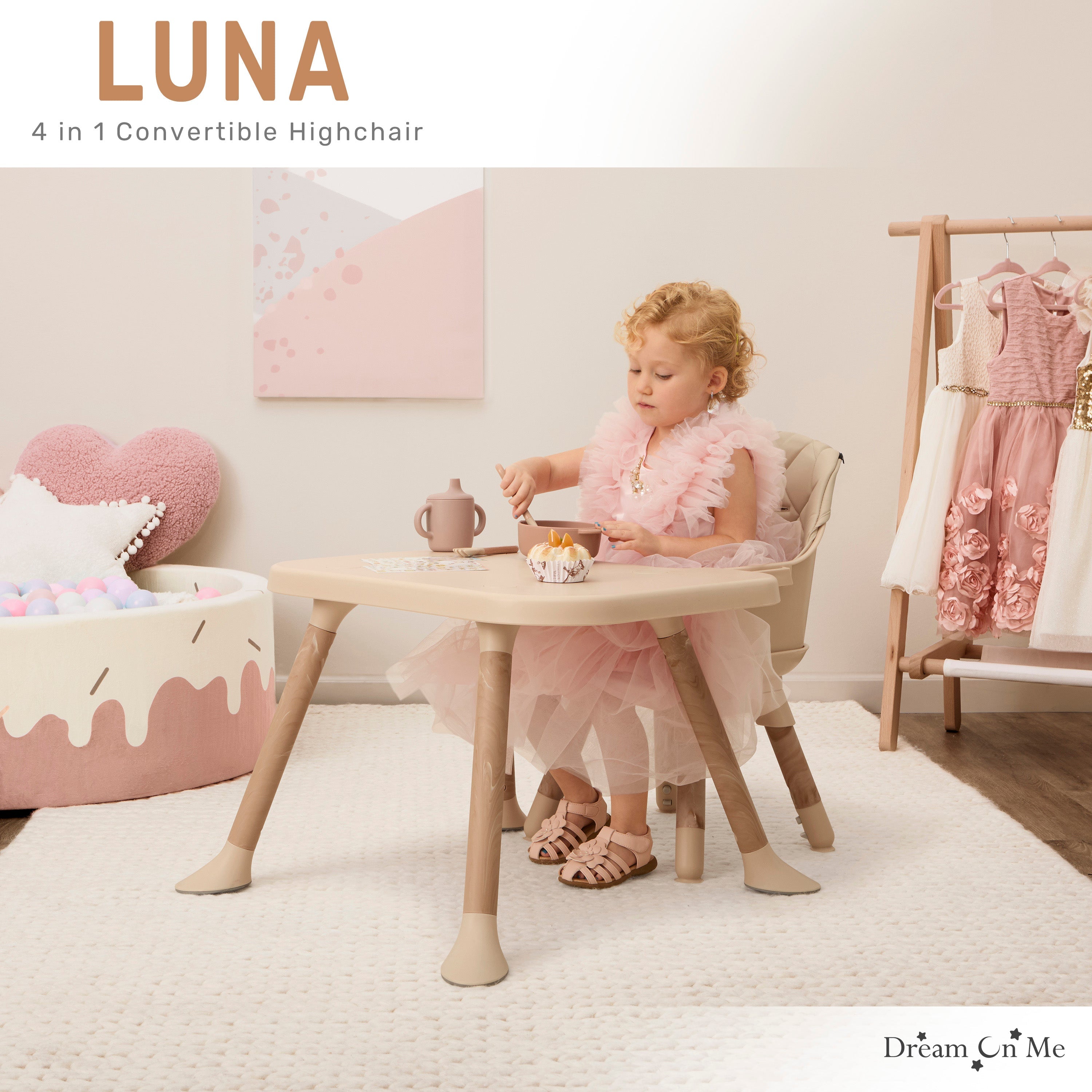 Dream On Me Luna 4 in 1 convertible Highchair