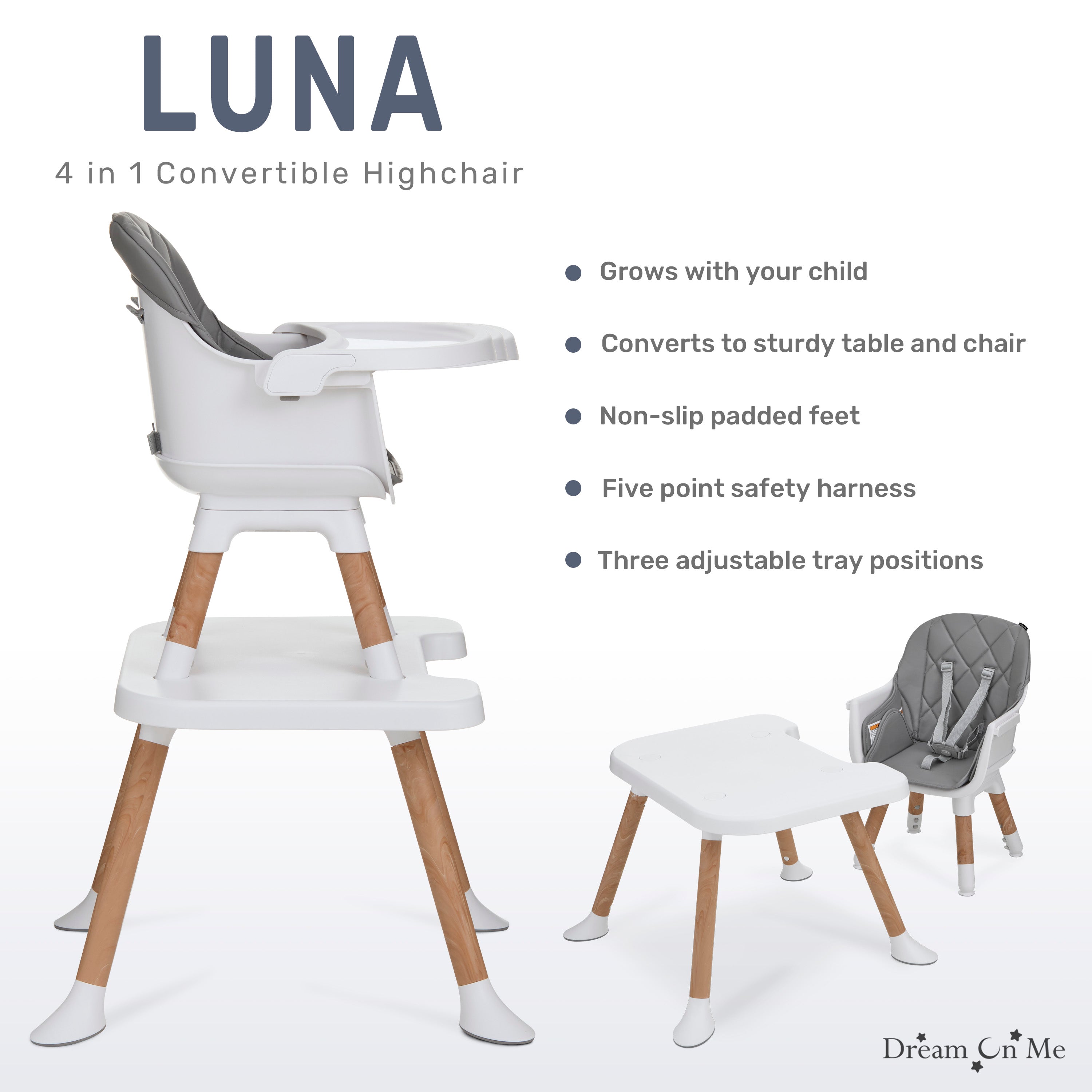 Dream On Me Luna 4 in 1 convertible Highchair