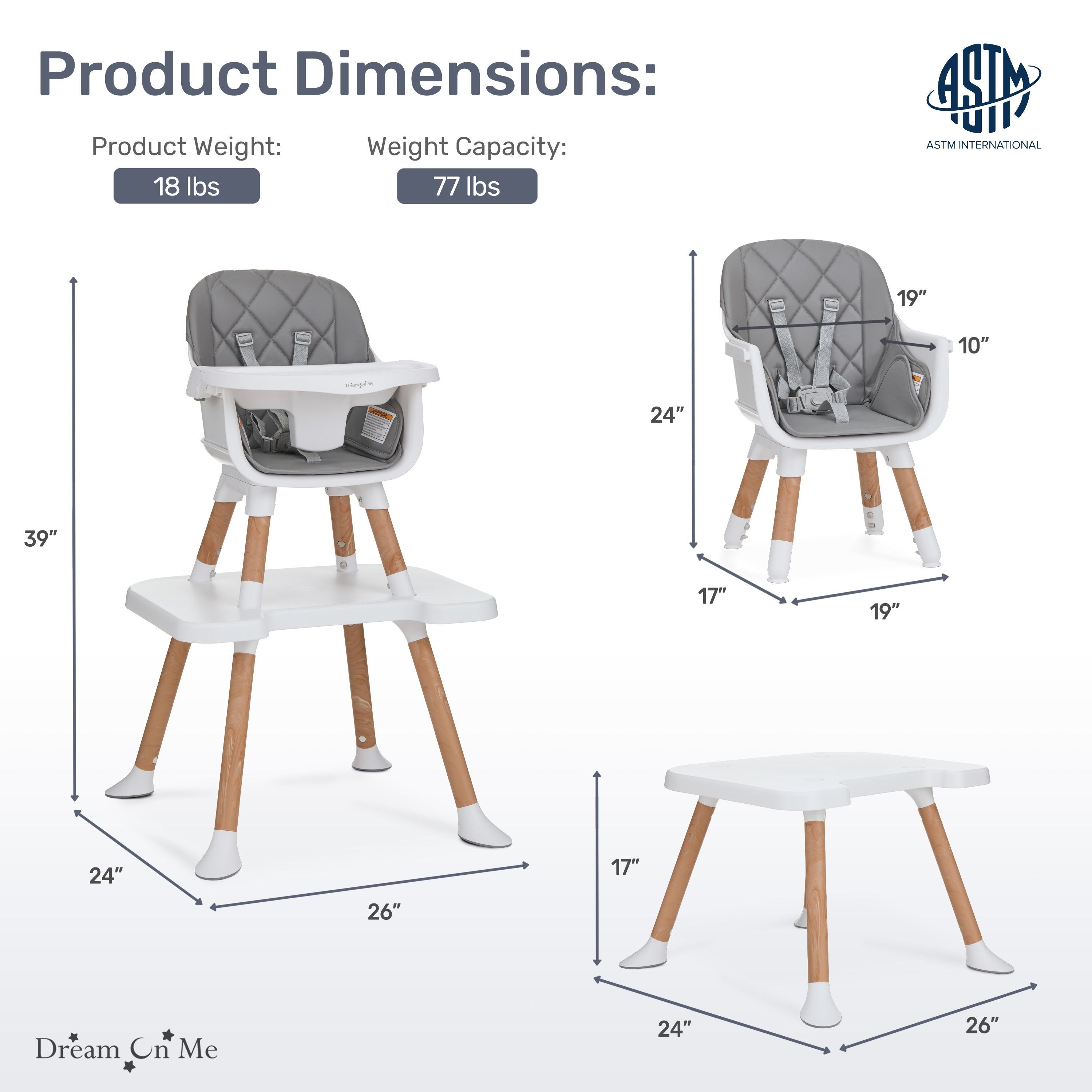 Dream On Me Luna 4 in 1 convertible Highchair