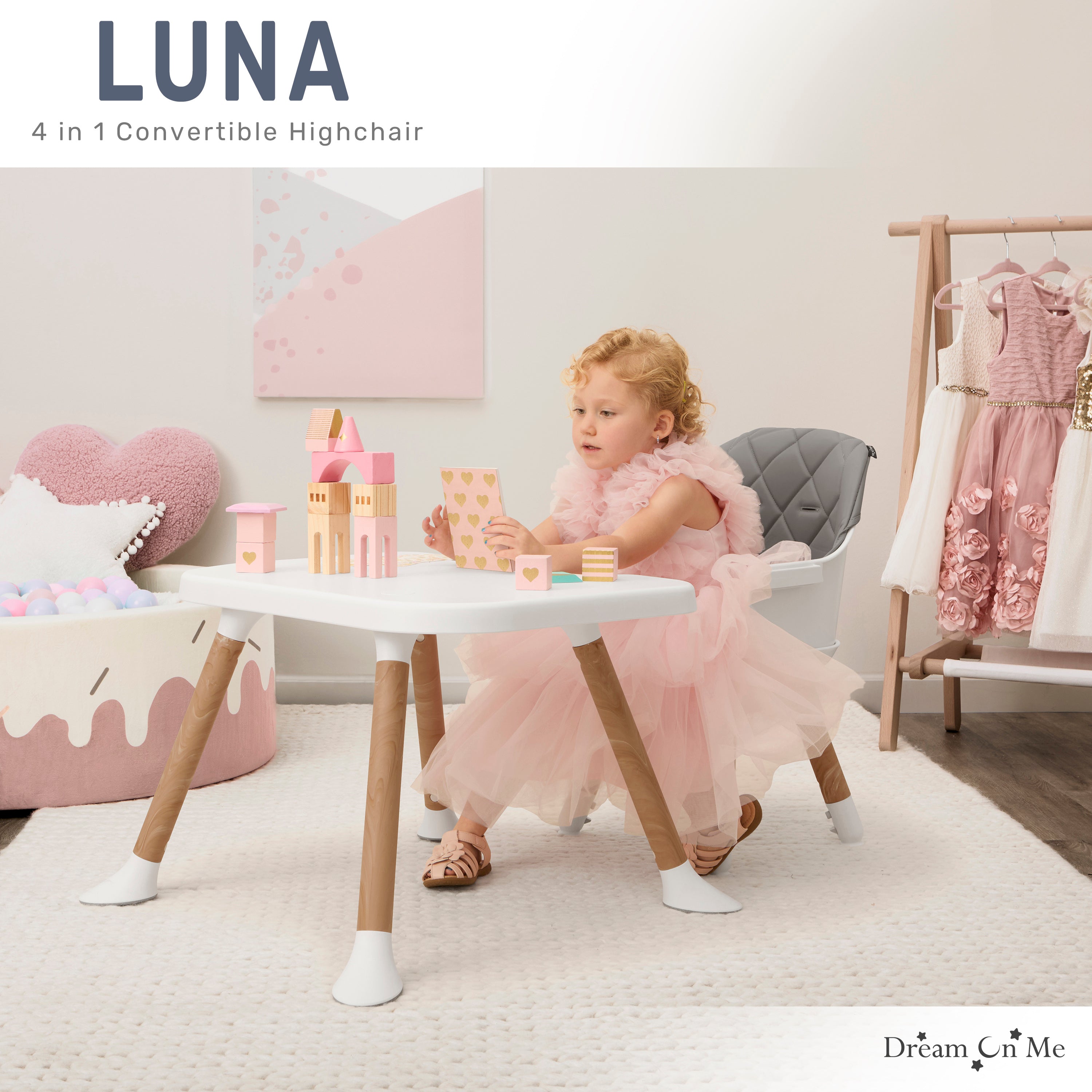 Dream On Me Luna 4 in 1 convertible Highchair