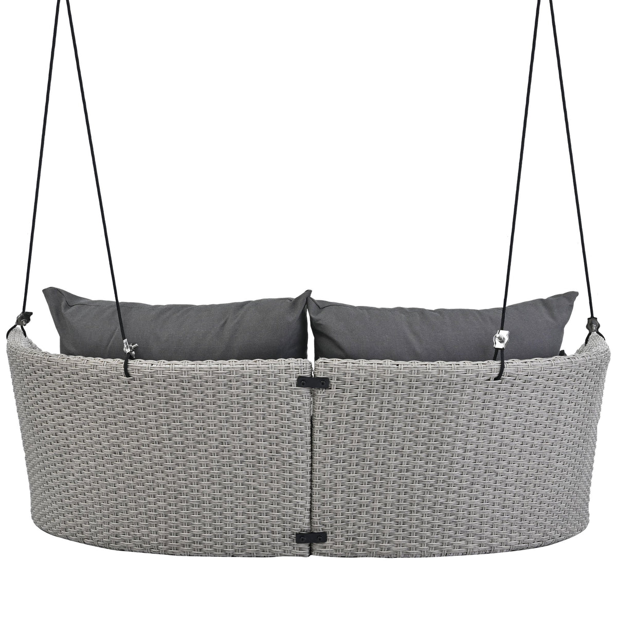 2-Person Rattan Woven Swing Chair, Gray Wicker And Cushion