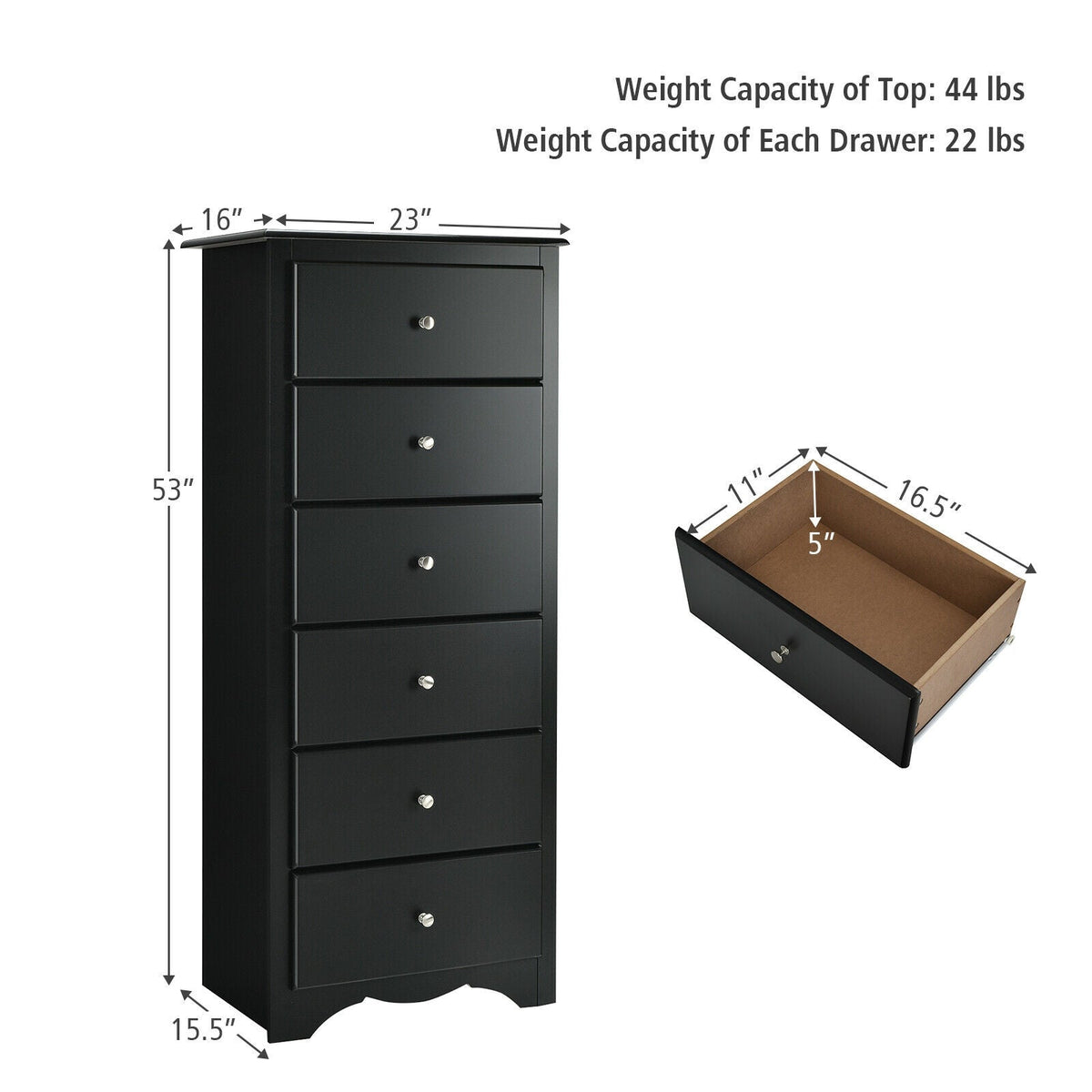 6 Drawers Chest Dresser - Black