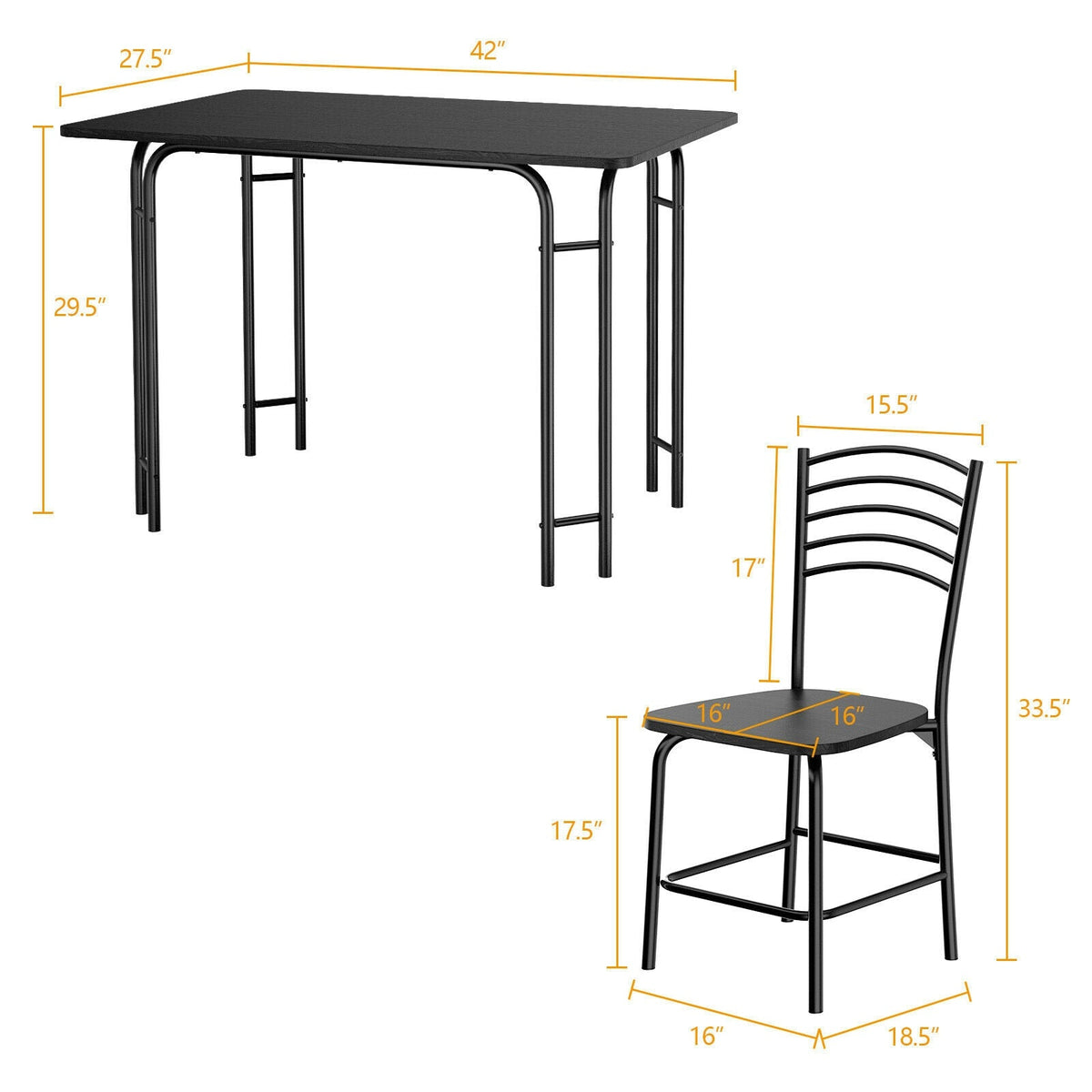 5 Piece Wooden Rectangular Dining Table Set