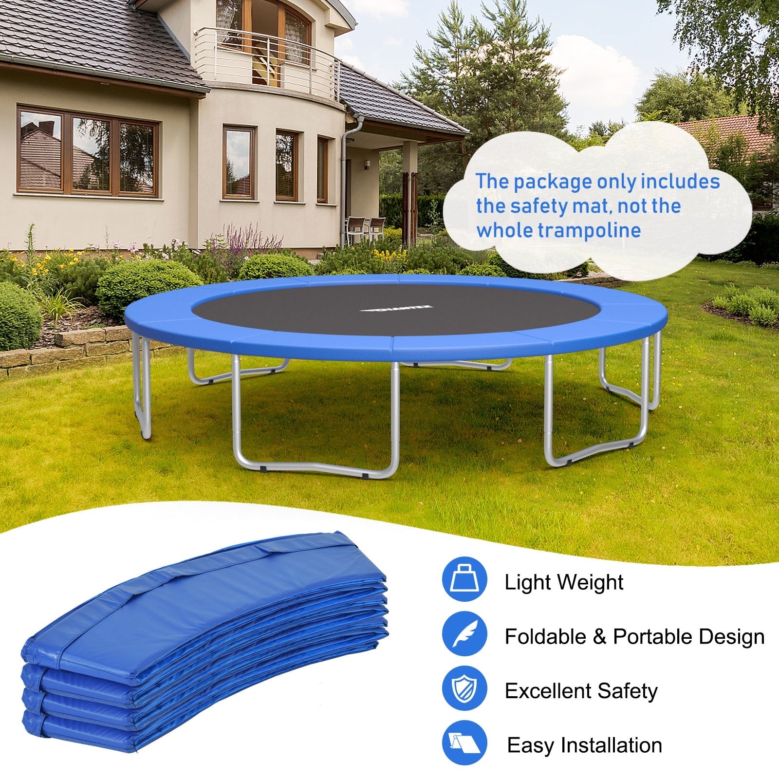 14 Feet Waterproof & Tear-Resistant Trampoline - Blue