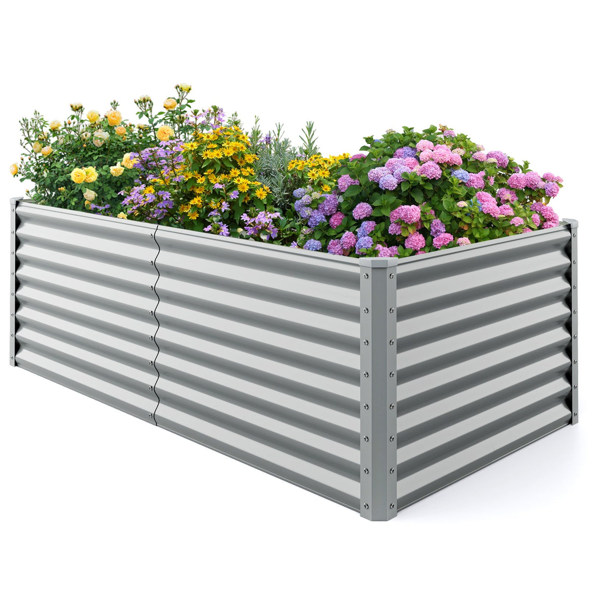 6 x 3 x 2 Feet Metal Rectangular Raised Garden Bed -Gray
