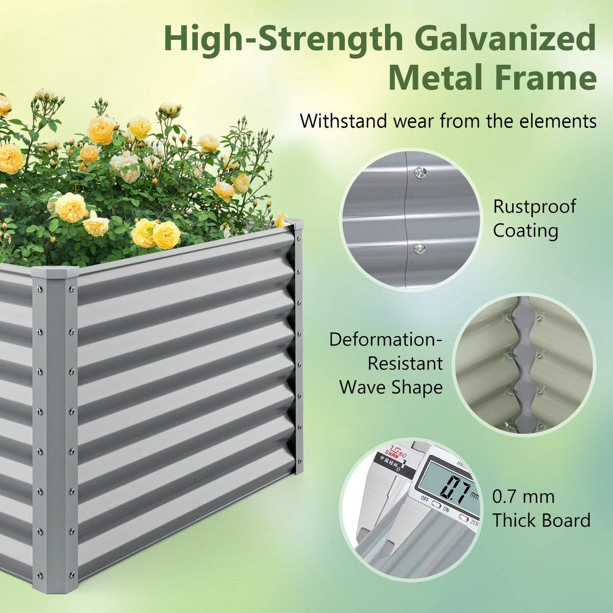 6 x 3 x 2 Feet Metal Rectangular Raised Garden Bed -Gray