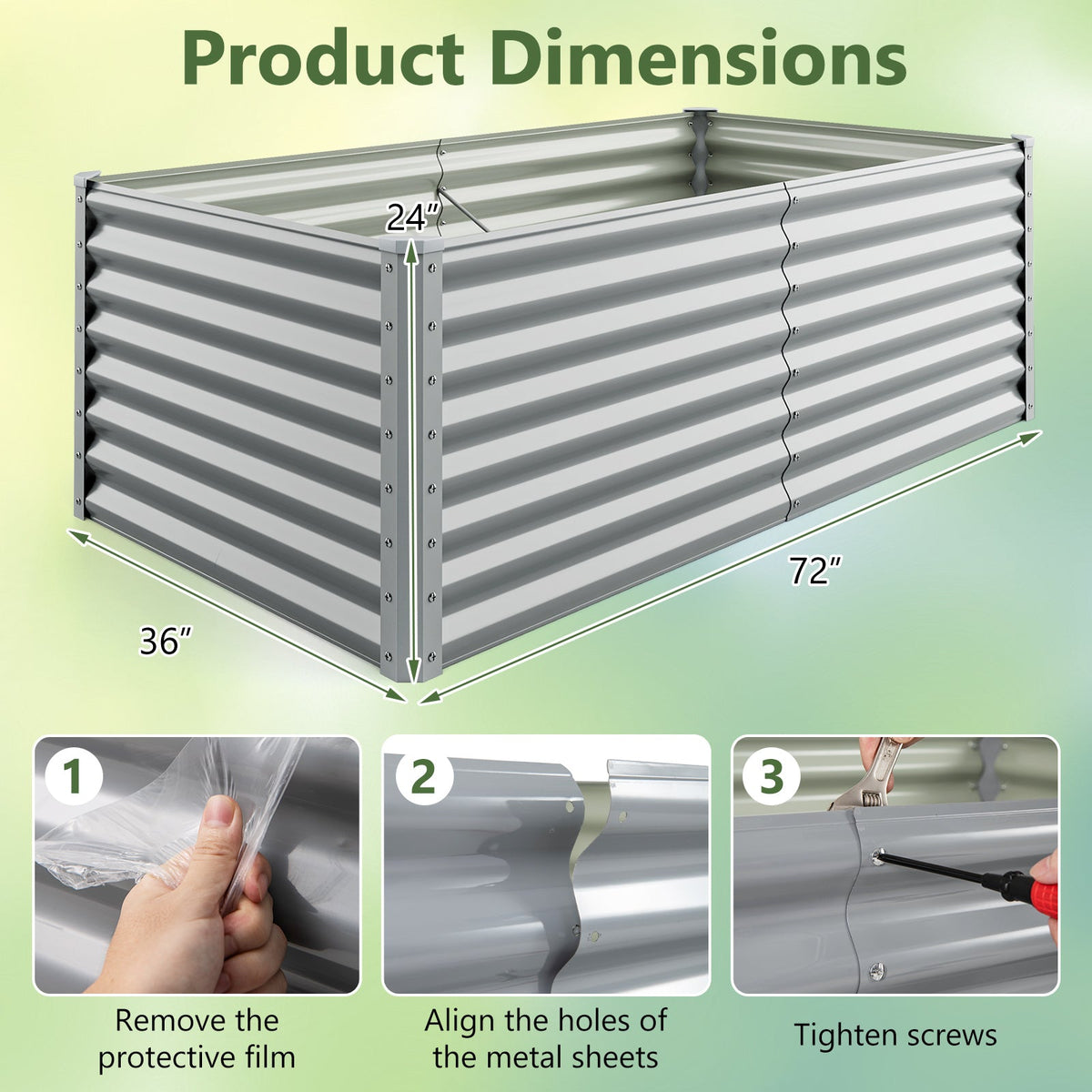 6 x 3 x 2 Feet Metal Rectangular Raised Garden Bed -Gray