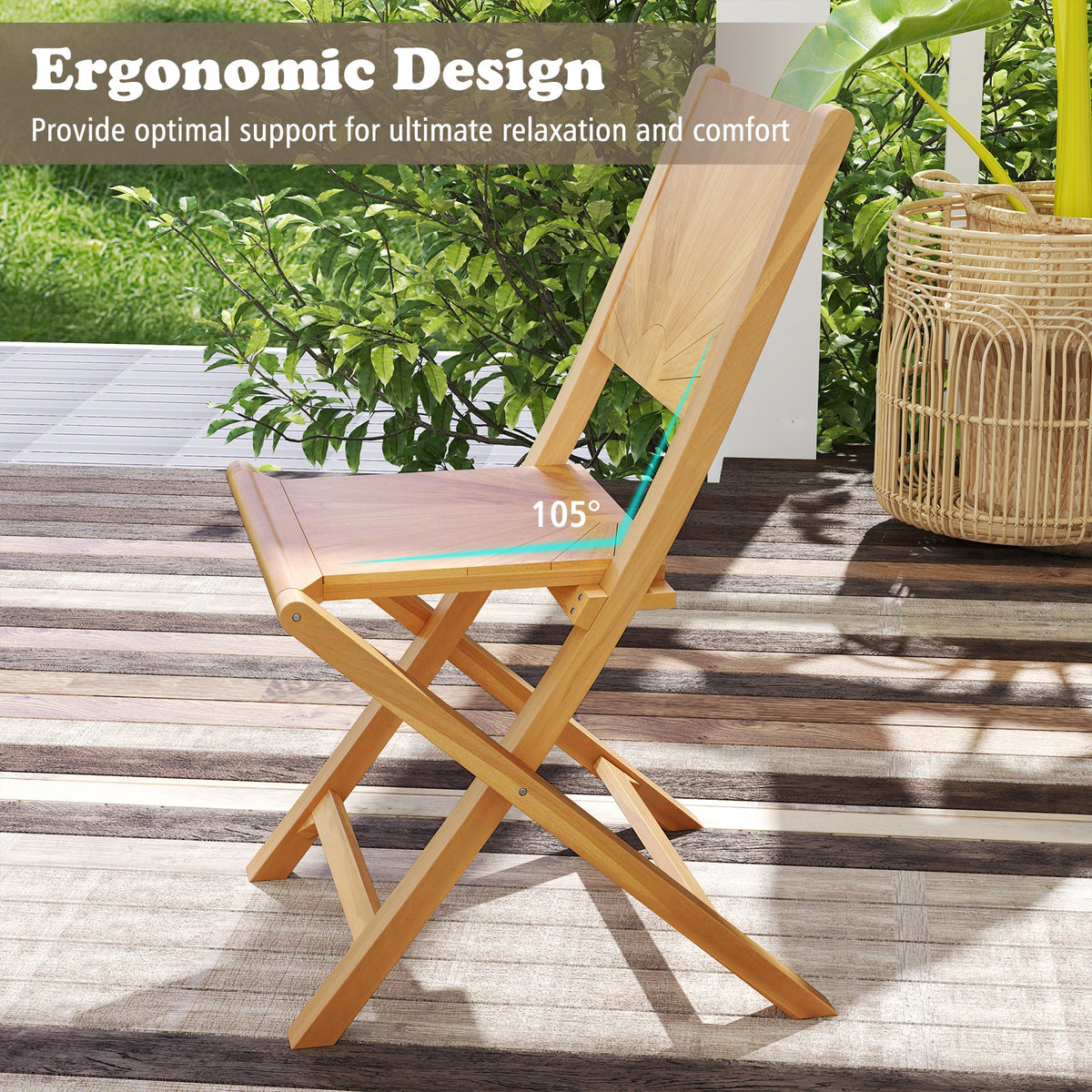 2 Pieces Folding Patio Chairs with Inclined Backrest