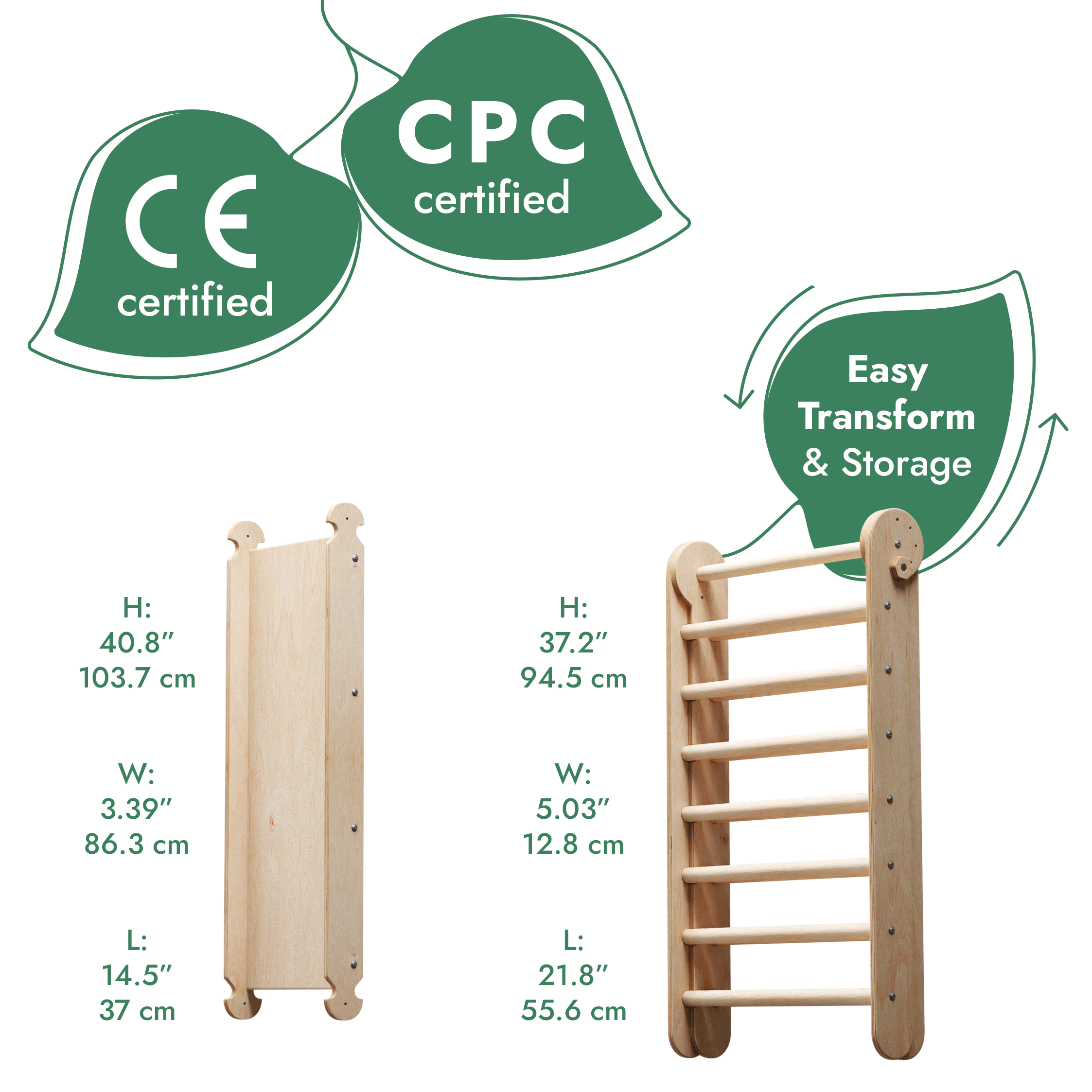 6-in-1 Wooden Swedish Wall / Climbing ladder for Children + Swing Set + Slide Board
