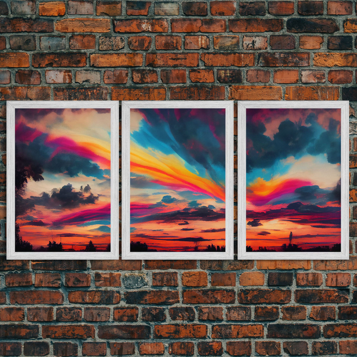 Psychedelic Sunset, 3 piece Canvas Print Wall Art