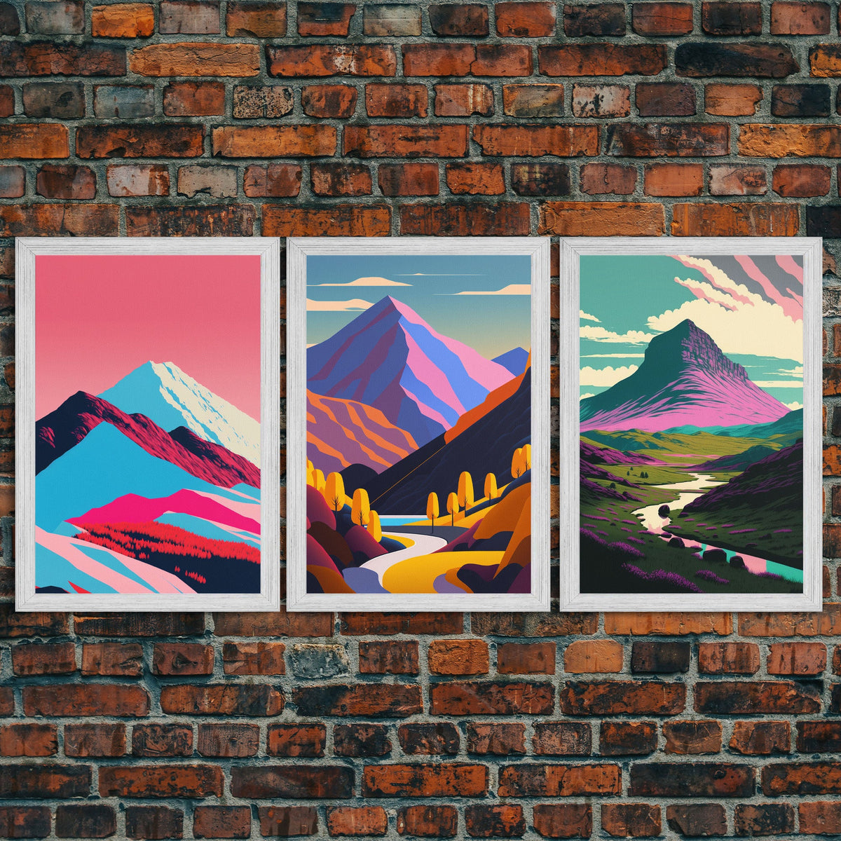 Minimalist Midcentury Wall Art, Framed Canvas Prints, 3 Piece Wall Art