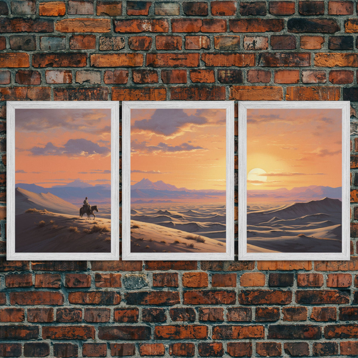 Cowboy Wall Art, Sunset Print, Canvas Print, 3 Piece Wall Art