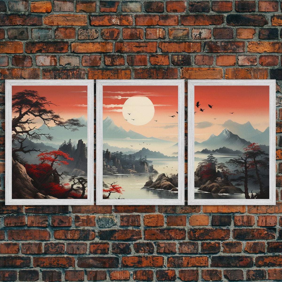 Japanese Wall Art, Mountains Print, Canvas Print, 3 Piece
