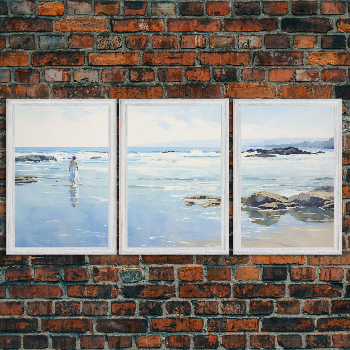 Framed Ocean Art | 3 Piece Art | Triptych Painting