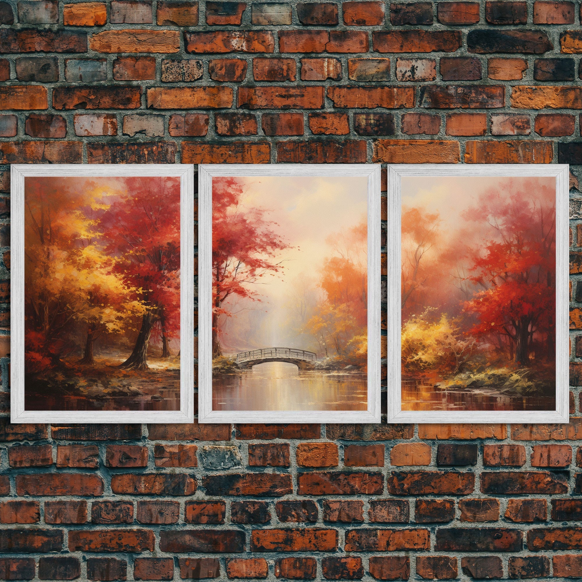 Fall Decor, 3 Piece Wall Art Set, Autumn Forest Oil Painting, Canvas Prints